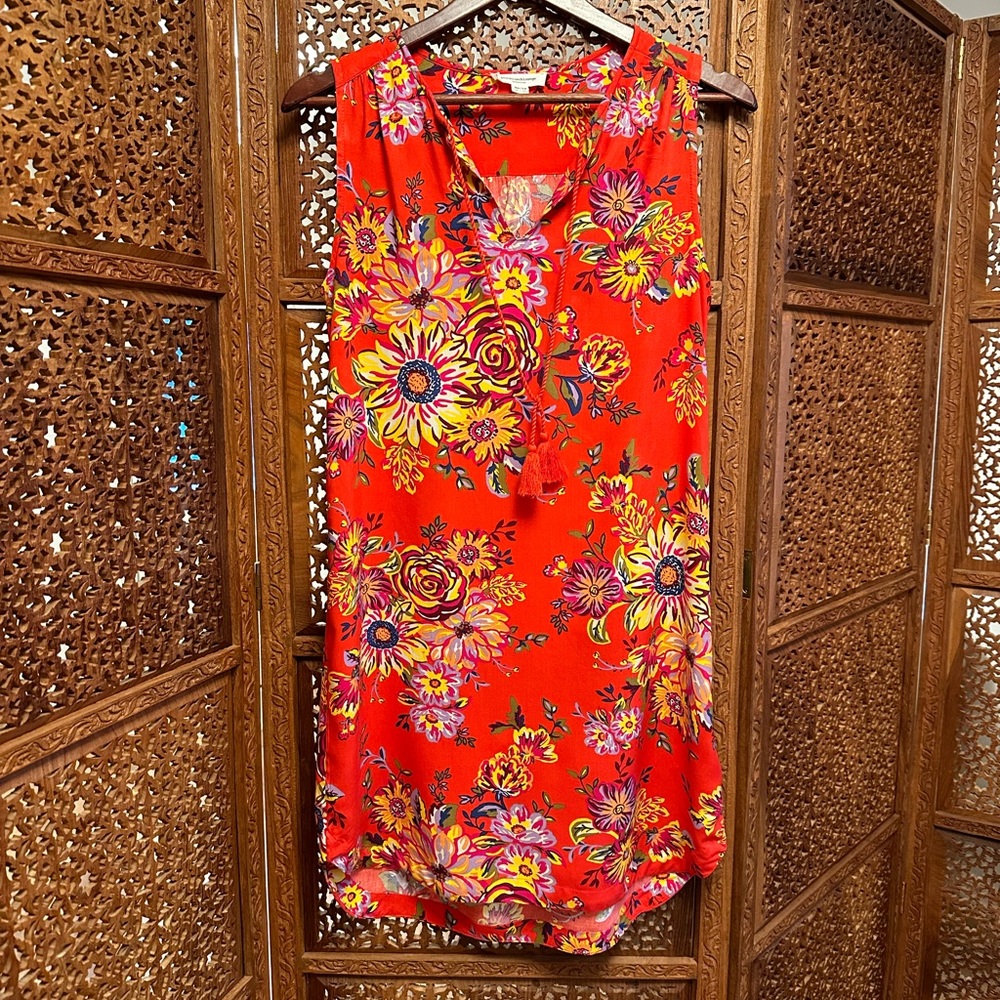 🚺 beachlunchlounge red floral short dress with tassels